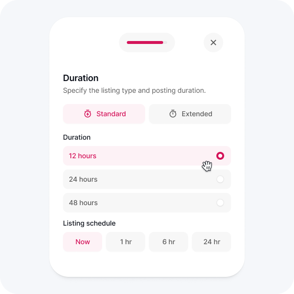 Duration settings — listing type and schedule